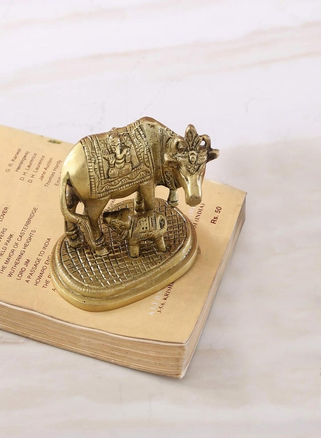 Two Moustaches Brass Holy Kamdhenu Cow and Calf Sculpture, Standard, Pack of 1 - Image 5